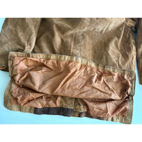 Vintage Express 90s patchwork leather jacket cowprint chore barn western boho - Picture 6 of 11